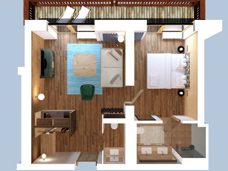 Room layout | Zemmgrund SummitSuite | 43 m2 | 2-4 people | 5* DasPosthotel