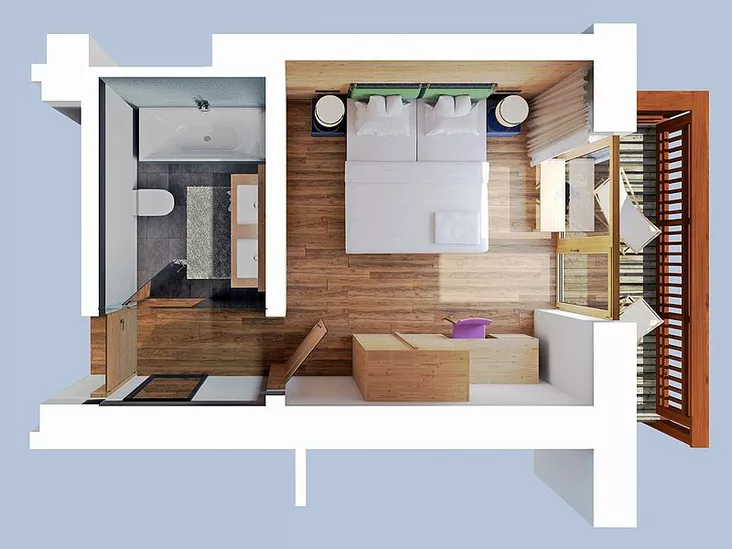 Room layout | Trissl Single Room | 23 m2 | 5* DasPosthotel