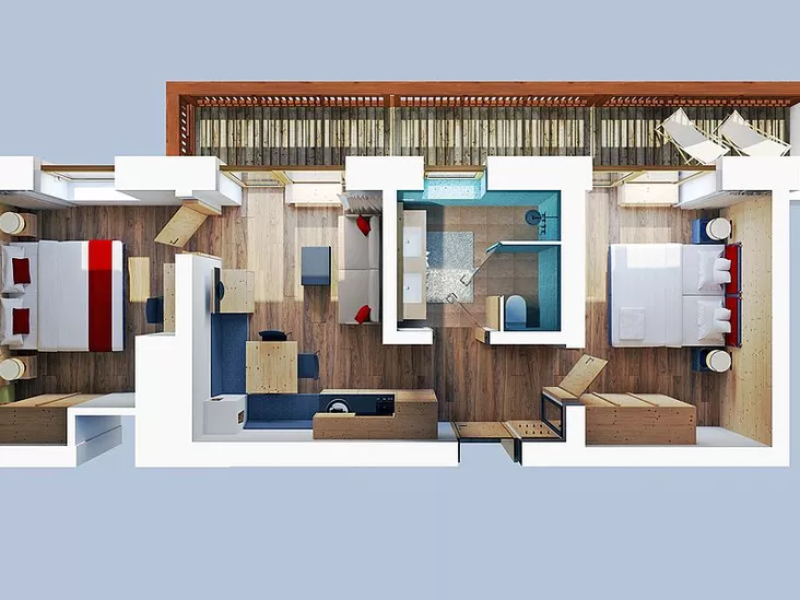 Room layout | Stillup Suite | 46 m2 | 3-4 people | 5* DasPosthotel